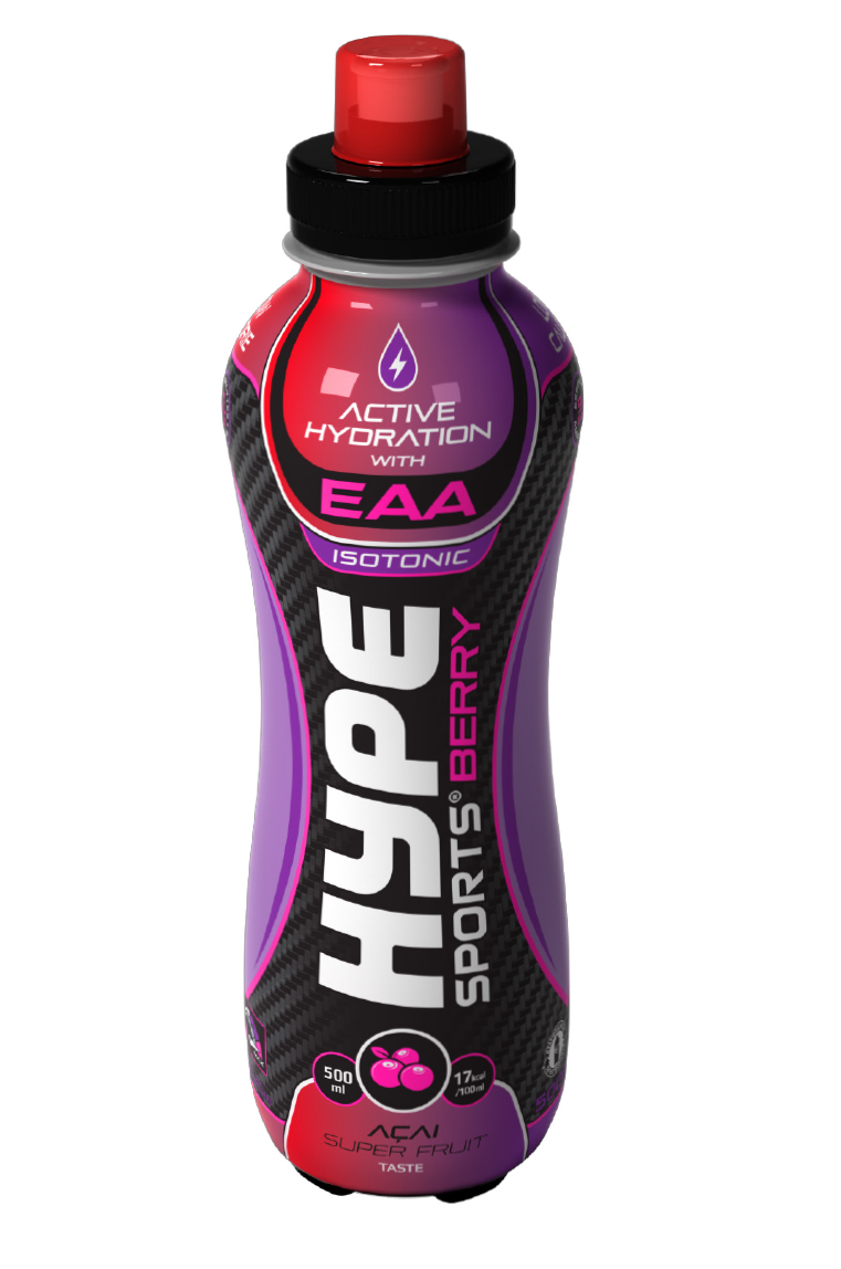 Hype’s sport drink “Berry Acai” in a PET bottle.