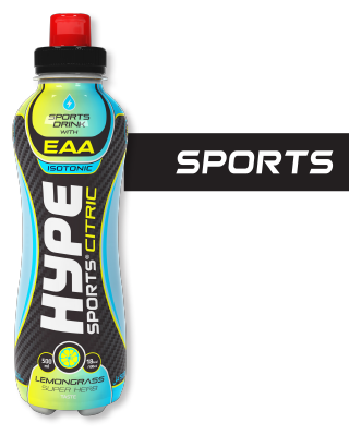 Hype’s sport drink “Citric Lemongrass” in a PET bottle.