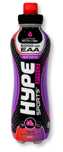 Hype’s sport Pro drink “Berry Acai” in a PET bottle.