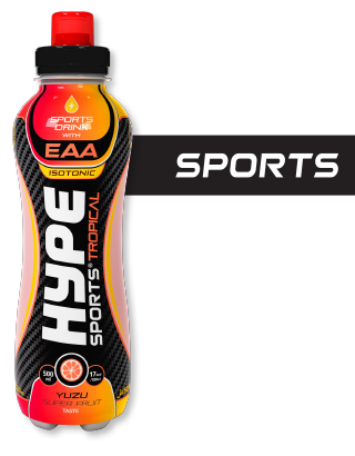 Hype’s sport drink “Tropical Yuzu” in a PET bottle.