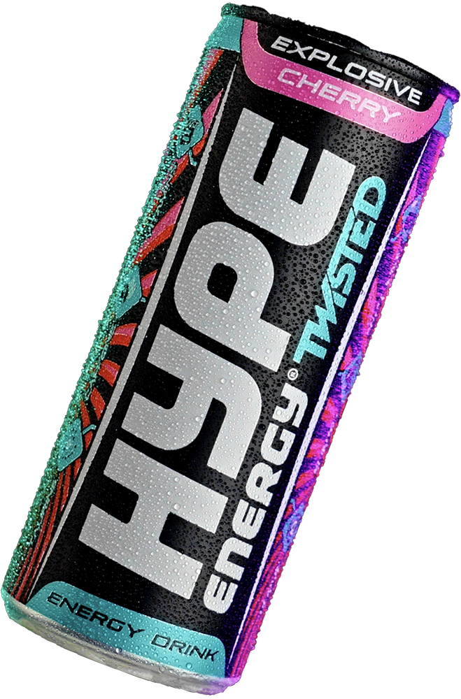 Hype’s energy drink cherry twisted flavoured, in a can.