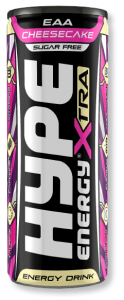 Hype’s energy drink Xtra with cheesecake flavour, in a can.