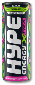 Hype’s energy drink Xtra, watermelon flavoured, in a can.