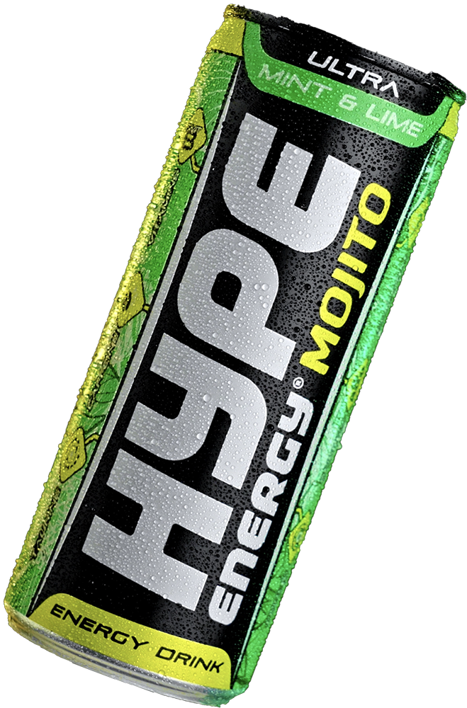 Hype’s energy drink Mojito, mint, lime flavoured, in a can.