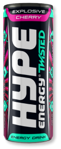 Hype’s energy drink cherry twisted flavoured, in a can.
