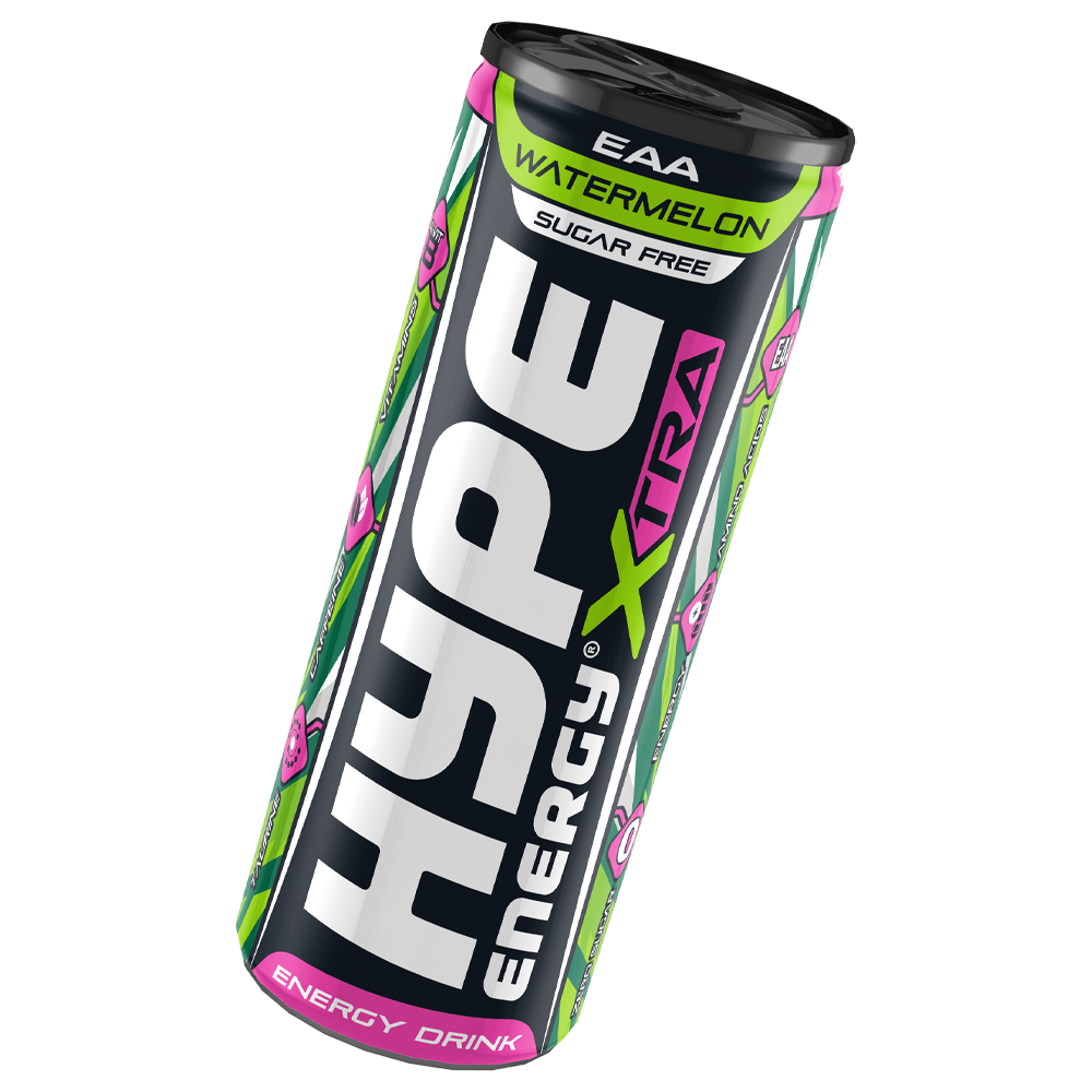 Hype’s energy drink Xtra, watermelon flavoured, in a can.