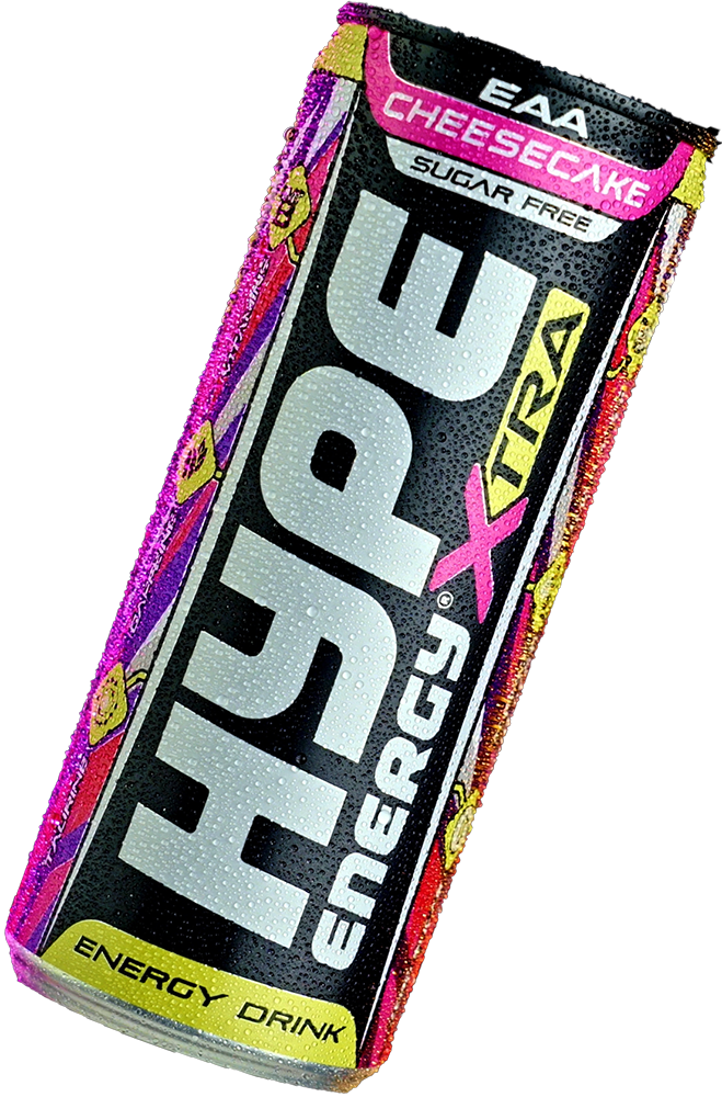 Hype’s energy drink Xtra with cheesecake flavour, in a can.