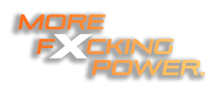 More Fxcking Power logo with orange colour of text.
