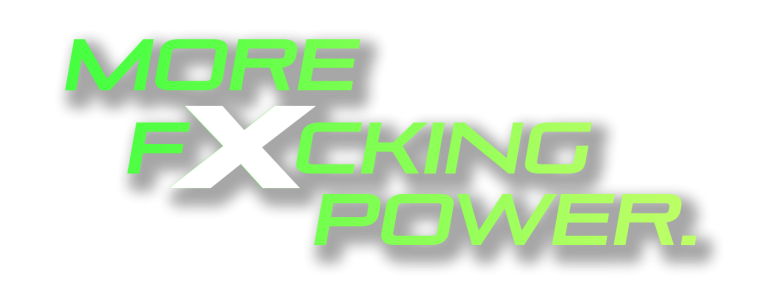 More Fxcking Power logo with green colour of text.