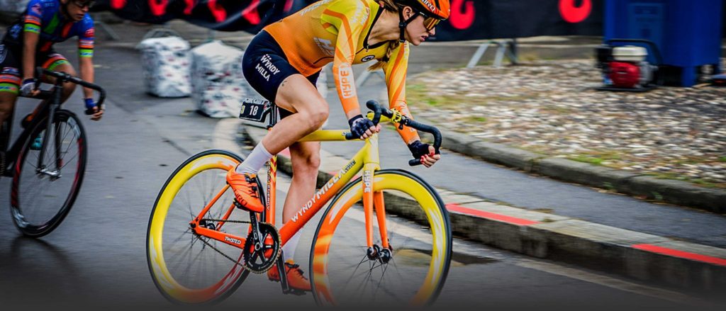 Girl on the Milan bicycle race.