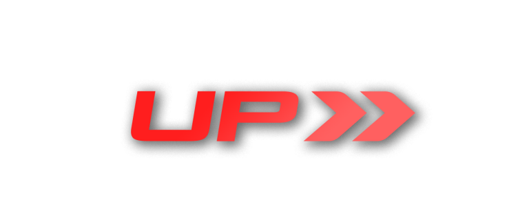 Up logo with right direction arrow in red.